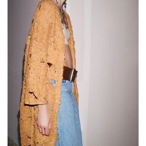 Zara Women's Mustard Crochet Long Coat